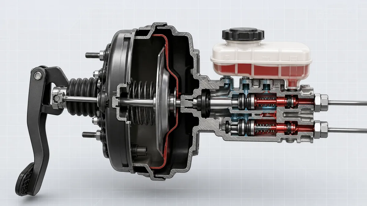Technical illustration for Brake master cylinder and booster.