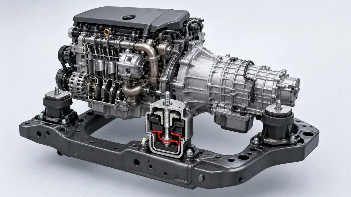 Technical illustration for Engine and transmission mounts.