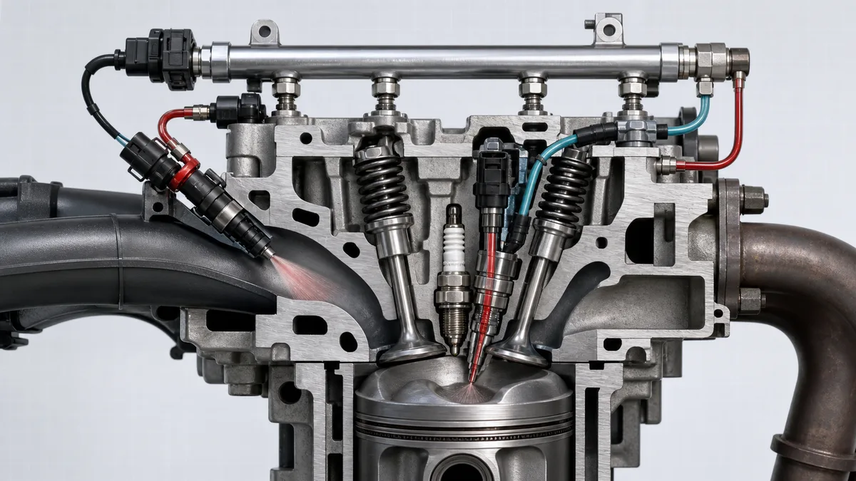 Technical illustration for Fuel injector.