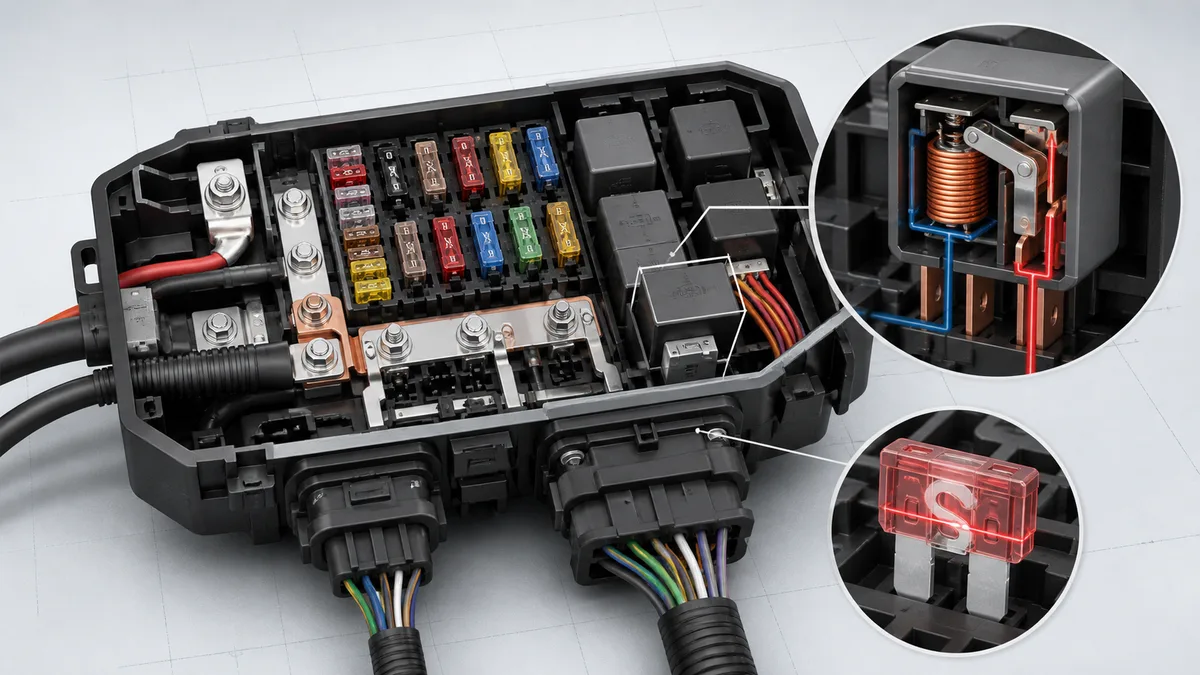 Technical illustration for Fuses and relays.