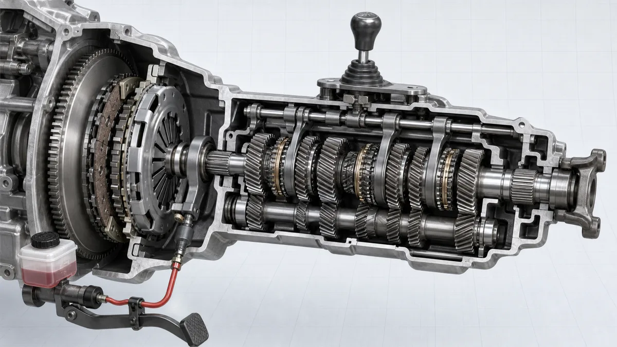 Technical illustration for Manual transmission and clutch.