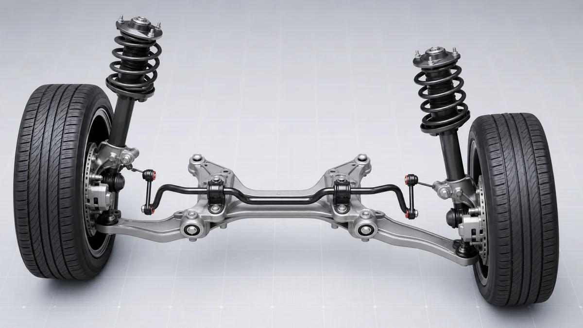 Technical illustration for Springs, stabilizer bar and links.