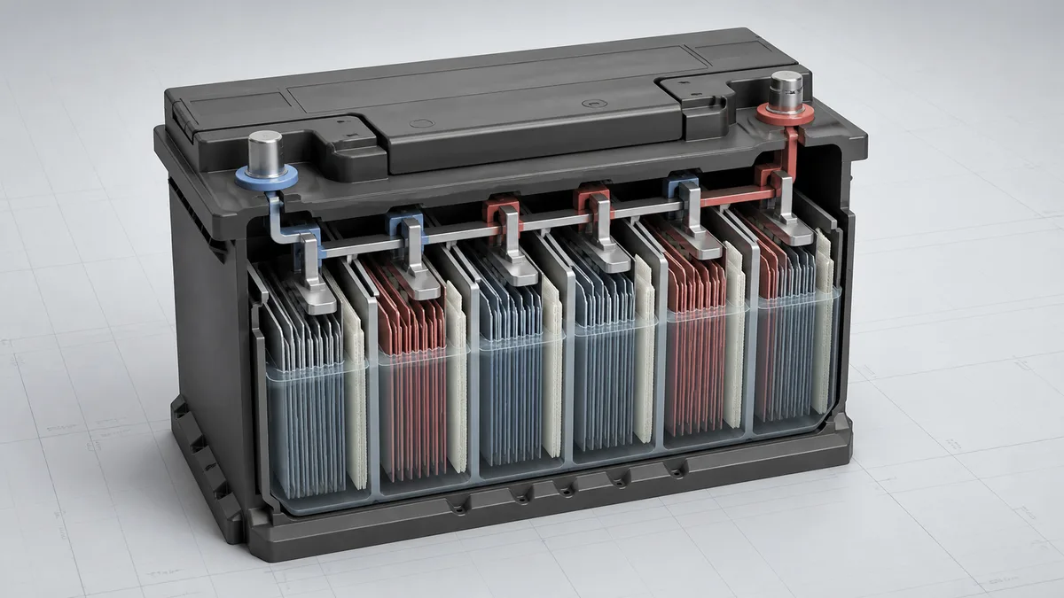 Technical illustration for 12-volt battery.